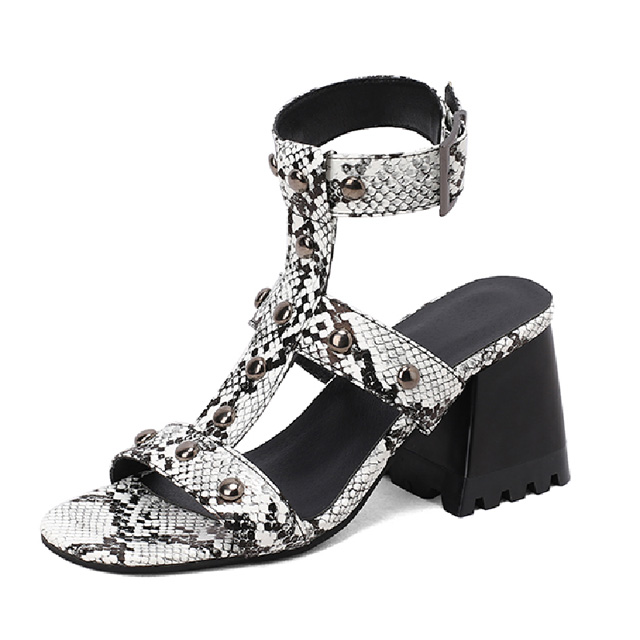 Peep Toe Ankle Straps Snake Print Chunky Heels Greek Roman Summer Sandals - White - Shaft Material: Faux Leather
Insole Material: Faux Leather
Lining Material: Synthetic
Outsole Material: Rubber in Sexy Heels & Platforms