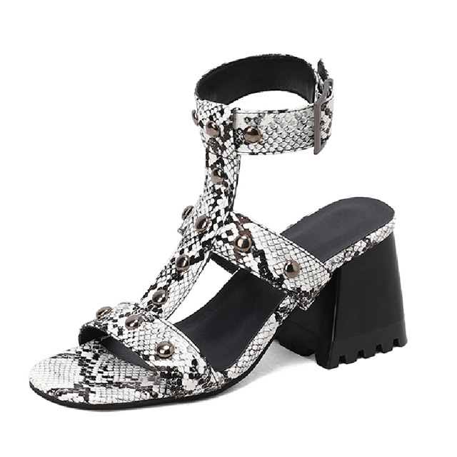 Peep Toe Ankle Straps Snake Print Chunky Heels Greek Roman Summer Sandals - White - Shaft Material: Faux Leather
Insole Material: Faux Leather
Lining Material: Synthetic
Outsole Material: Rubber in Sexy Heels & Platforms