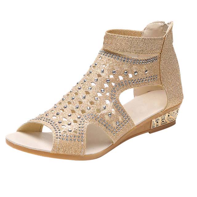 Peep Toe Fish Mouth Rhinestones Summer Flats Roman Sandals - Beige - Shaft Material: Cotton Fabric, Rhinestones
Insole Material: Faux Leather
Lining Material: Synthetic
Outsole Material: Rubber


US: 6 (9.05 inch) - EU: 36 ( 23 cm)
US: 7 (9.25 inch) - EU: 37 ( 23.5 cm)
US: 8 (9.44 inch) - EU: 38 ( 24 cm)
US: 8.5 (9.64 inch) - EU: 39 ( 24.5 cm)
US: 9 (9.85 inch) - EU: 40 ( 25 cm)
US: 9.5 (10.03 inch) - EU: 41 ( 25.5 cm)
US: 10 (10.23 inch) - EU: 42 ( 26 cm)
US: 10.5 (10.43 inch) - EU: 43 ( 26.5 cm) in Shoes & Flats