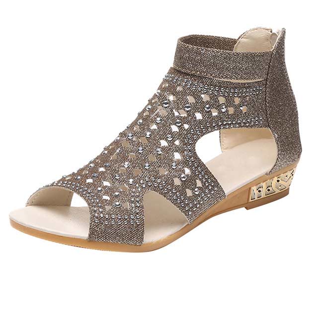 Peep Toe Fish Mouth Rhinestones Summer Flats Roman Sandals - Gold - Shaft Material: Cotton Fabric, Rhinestones
Insole Material: Faux Leather
Lining Material: Synthetic
Outsole Material: Rubber


US: 6 (9.05 inch) - EU: 36 ( 23 cm)
US: 7 (9.25 inch) - EU: 37 ( 23.5 cm)
US: 8 (9.44 inch) - EU: 38 ( 24 cm)
US: 8.5 (9.64 inch) - EU: 39 ( 24.5 cm)
US: 9 (9.85 inch) - EU: 40 ( 25 cm)
US: 9.5 (10.03 inch) - EU: 41 ( 25.5 cm)
US: 10 (10.23 inch) - EU: 42 ( 26 cm)
US: 10.5 (10.43 inch) - EU: 43 ( 26.5 cm) in Shoes & Flats