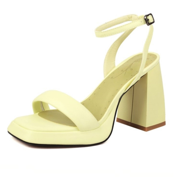 Peep Toe Block Chunky Heels Ankle Buckle Gladiator Straps Slippers Sandals - Yellow - Shaft Material: Faux Leather
Insole Material: Faux Leather
Lining Material: Faux Leather
Outsole Material: Rubber in Sexy Heels & Platforms