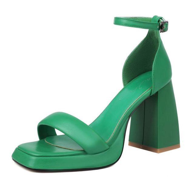 Peep Toe Block Chunky Heels Ankle Buckle Straps Slippers Sandals - Green - Shaft Material: Faux Leather
Insole Material: Faux Leather
Lining Material: Faux Leather
Outsole Material: Rubber in Sexy Heels & Platforms