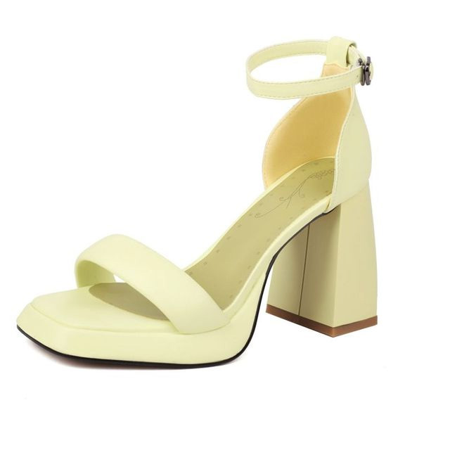 Peep Toe Block Chunky Heels Ankle Buckle Straps Slippers Sandals - Yellow - Shaft Material: Faux Leather
Insole Material: Faux Leather
Lining Material: Faux Leather
Outsole Material: Rubber in Sexy Heels & Platforms
