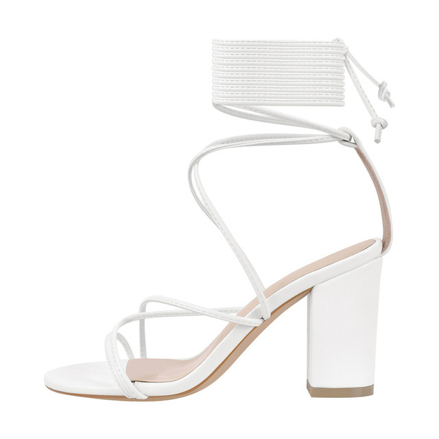 Peep Toe Chunky Heels Gladiators Ankle Wrap Sandals - White - Upper Material: Faux Leather
Insole Material: Faux Leather
Lining Material: Synthenic
Outsole Material: Rubber
Heels: 3.14 (8 cm) in Sexy Heels & Platforms