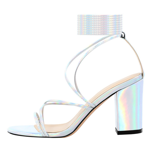 Peep Toe Chunky Heels Gladiators Ankle Wrap Patent Sandals - White - Upper Material: Patent
Insole Material: Faux Leather
Lining Material: Synthenic
Outsole Material: Rubber
Heels: 3.14 (8 cm) in Sexy Heels & Platforms