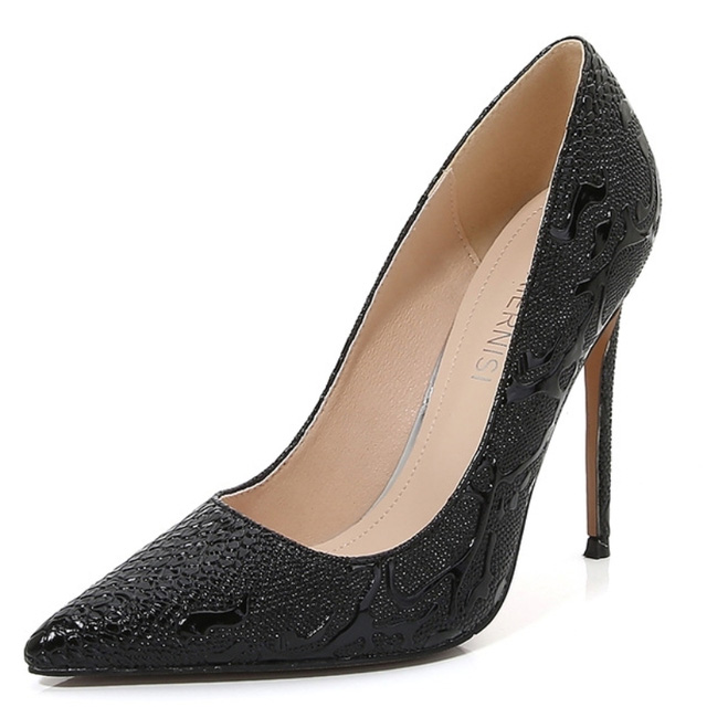 Pointed Toe Stiletto Print Heels Classic Pumps - Black - Shaft Material: Faux Leather
Insole Material: Faux Leather
Lining Material: Synthetic
Outsole Material: Rubber

US: 4.5 (8.85 inch) - EU: 35
US: 5.5 (9.05 inch) - EU: 36
US: 6 (9.25 inch) - EU: 37 
US: 7 (9.45 inch) - EU: 38 
US: 8 (9.65 inch) - EU: 38.5
US: 8.5 (9.84 inch) - EU: 39
US: 9.5 (10.24 inch) - EU: 40
US: 10 (10.43 inch) - EU: 41
US: 11 (10.62 inch) - EU: 42 
US: 12 (10.83 inch) - EU: 43
US: 13 (11.22 inch) - EU: 44
US: 13.5 (11.42 inch) - EU: 45.5
US: 14 (11.61 inch) - EU: 46.5
US: 15 (12.01 inch) - EU: 47 in Sexy Heels & Platforms