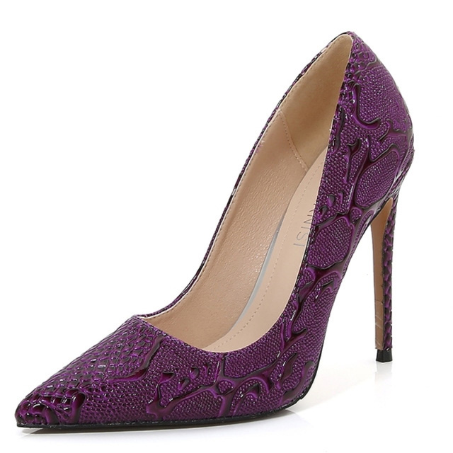 Pointed Toe Stiletto Print Heels Classic Pumps - Purple - Shaft Material: Faux Leather
Insole Material: Faux Leather
Lining Material: Synthetic
Outsole Material: Rubber

US: 4.5 (8.85 inch) - EU: 35
US: 5.5 (9.05 inch) - EU: 36
US: 6 (9.25 inch) - EU: 37 
US: 7 (9.45 inch) - EU: 38 
US: 8 (9.65 inch) - EU: 38.5
US: 8.5 (9.84 inch) - EU: 39
US: 9.5 (10.24 inch) - EU: 40
US: 10 (10.43 inch) - EU: 41
US: 11 (10.62 inch) - EU: 42 
US: 12 (10.83 inch) - EU: 43
US: 13 (11.22 inch) - EU: 44
US: 13.5 (11.42 inch) - EU: 45.5
US: 14 (11.61 inch) - EU: 46.5
US: 15 (12.01 inch) - EU: 47 in Sexy Heels & Platforms