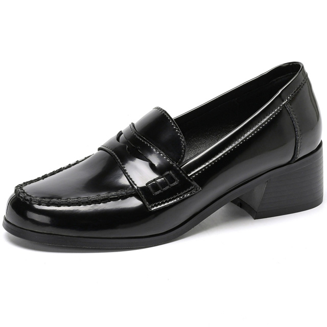 Round Toe British Style Oxford Leather Chunky Heels Loafers - Black - Shaft Material: Cow Leather
Insole Material: Full Grain Leather
Lining Material: Synthetic
Outsole Material: Rubber

US: 4 (8.66 inch) - EU: 34
US: 4.5 (8.85 inch) - EU: 35
US: 5.5 (9.05 inch) - EU: 36
US: 6 (9.25 inch) - EU: 37 
US: 7 (9.45 inch) - EU: 38 
US: 8 (9.65 inch) - EU: 38.5
US: 8.5 (9.84 inch) - EU: 39
US: 9.5 (10.24 inch) - EU: 40
US: 10 (10.43 inch) - EU: 41
US: 11 (10.62 inch) - EU: 42 
US: 12 (10.83 inch) - EU: 43
US: 13 (11.22 inch) - EU: 44
US: 13.5 (11.42 inch) - EU: 45.5
US: 14 (11.61 inch) - EU: 46.5
US: 15 (12.01 inch) - EU: 47 in Sexy Heels & Platforms