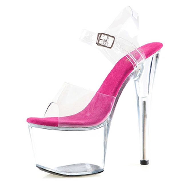 Sexy Shoes Toe Stiletto Heels Transparent PVC Ankle Buckle Straps Platforms Pumps - Hot Pink in Sexy Heels & Platforms - $65.99