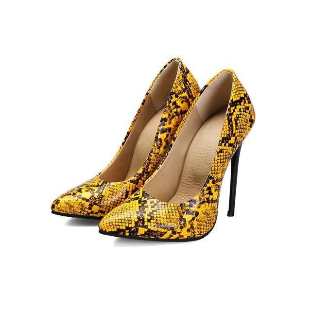 Yellow snake outlet print heels