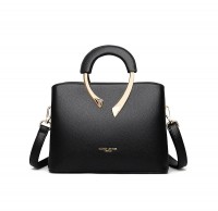 Medium Size Vegan Leather Fancy Crossbody Handbag - Black