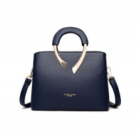 Medium Size Vegan Leather Fancy Crossbody Handbag - Blue