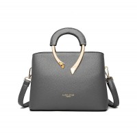 Medium Size Vegan Leather Fancy Crossbody Handbag - Grey