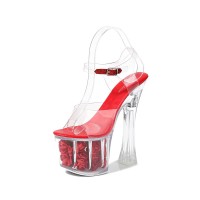 Rose Bouquet Platform Chunky Heels Peep Toe Ankle Straps Sandals - Red