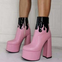 Oil Spill Ankle Boots with Side Zipper - Pink and Black
