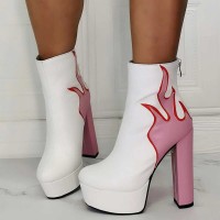 Flame Ankle Boots with Side Zipper - White and Pink
