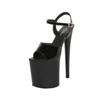 8 Inch Super Heels Peep Toe Ankle Strap Patent Platform Sandals - Black