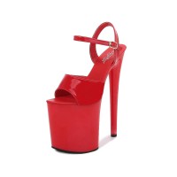 8 Inch Super Heels Peep Toe Ankle Strap Patent Platform Sandals - Red