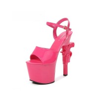 Revolver Gun Heel Peep Toe Platform Rinestones Crystal Decorated Sandals - Pink