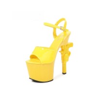 Revolver Gun Heel Peep Toe Platform Sandals - Yellow