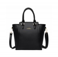 Medium Size Vegan Leather Crossbody Handbag - Black