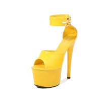 7 Inch Italian Heels Peep Toe Ankle Buckle Strap Dorsay Platform Sandals - Yellow