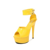 6 Inch Italian Heels Peep Toe Ankle Buckle Strap Dorsay Platform Sandals - Yellow