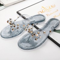 Rivet Decorated Slippers Soft Outdoor Flip Flops - Dark Gray