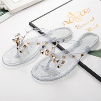 Rivet Decorated Slippers Soft Outdoor Flip Flops - Gray