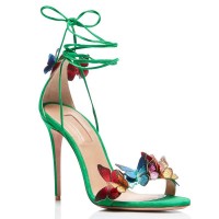 Sheepskin Ankle Strap Butterfly Shoes Round Toe - Green