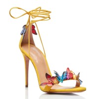 Sheepskin Ankle Strap Butterfly Shoes Round Toe - Yellow
