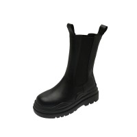 Wave Platform Vegan Leather Chelsea High Ankle Boots - Black