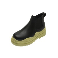 Wave Platform Vegan Leather Chelsea Ankle Boots - Black on Olive Green
