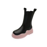 Wave Platform Vegan Leather Chelsea High Ankle Boots - Light Pink