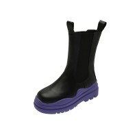 Wave Platform Vegan Leather Chelsea High Ankle Boots - Purple