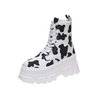 Africa Lace-Up Platform Canvas Ankle Boots with Side Zipper -  Cow