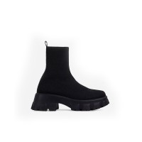 Chunky Heel Platform Ankle Socks Boots - Black