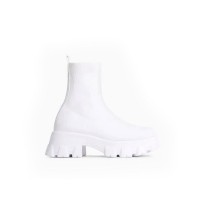 Chunky Heel Platform Ankle Socks Boots - White