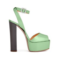 Peep Toe Platforms Ankle Buckle Straps Chunky Heels Pumps Sandals - Light Green