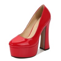 Minimalist Catwalk Party Platform Chunky Heels - Red