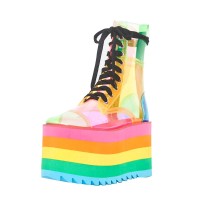 Rainbow Transparent Cloud Lace Up Ankle Boots - 2 Inch Platform
