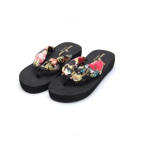Laguna Summer Beach Slippers Silk Weave Outdoor Flower Flip Flops - Black
