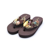 Laguna Summer Beach Slippers Silk Weave Outdoor Flower Flip Flops - Brown