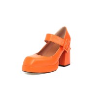 Chunky High Heels Square Toe Platform Pumps Mary Janes Buckle Strap Matte Sandals - Orange
