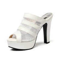 Venice Peep Toe Cuban Heels Platform Summer Slippers - White
