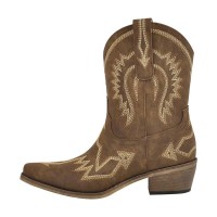 Pointed Toe Chunky Heels Western Style Ankle Highs Cowgirl Boots - Brown Flock