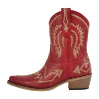 Pointed Toe Chunky Heels Western Style Ankle Highs Cowgirl Boots - Red Faux Leather