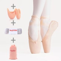 Child and Adult Professional Ballets Flats Points Ribbon Canvas Shoes with Bag Pad Band - Beige