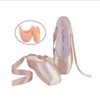 Child and Adult Professional Ballets Flats Points Ribbon Satin Shoes with Pad - Beige