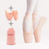 Child and Adult Professional Ballets Flats Points Ribbon Canvas Shoes with Bag Pad - Beige